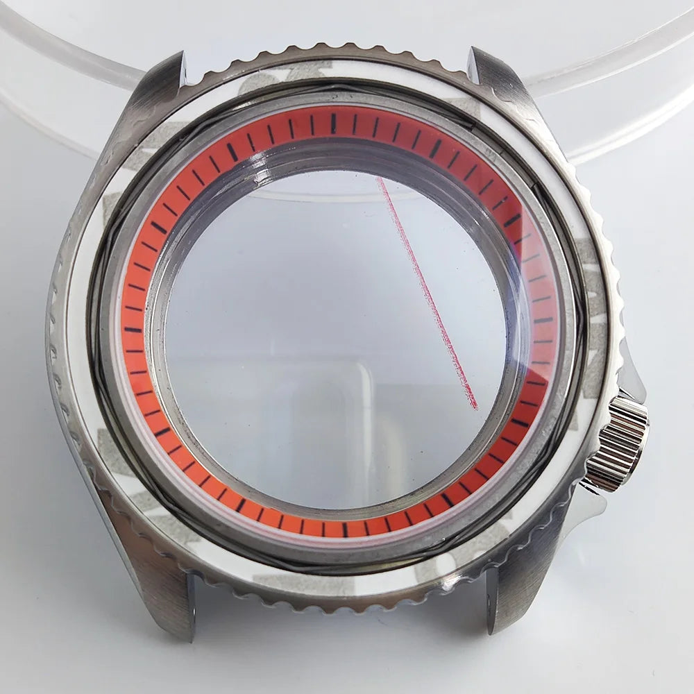 Black matte 41.5mm stainless steel watch case with ceramic bezel, sapphire glass, waterproof, fits NH35 NH36 movements by Case.