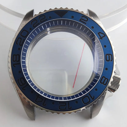 Black matte 41.5mm stainless steel watch case with ceramic bezel, sapphire glass, waterproof, fits NH35 NH36 movements by Case.