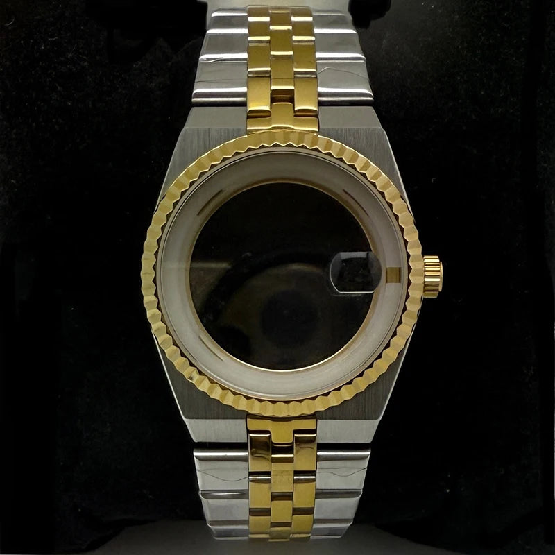 39.5mm Land-Dwellwe GOLD Case+Strap Sapphire Glass Luminou 33.8mm Dial Fit NH35