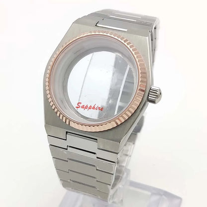 40MM Transparent Bottom Steel  Watch Case Sapphire Strap Set for NH35/36/38/70