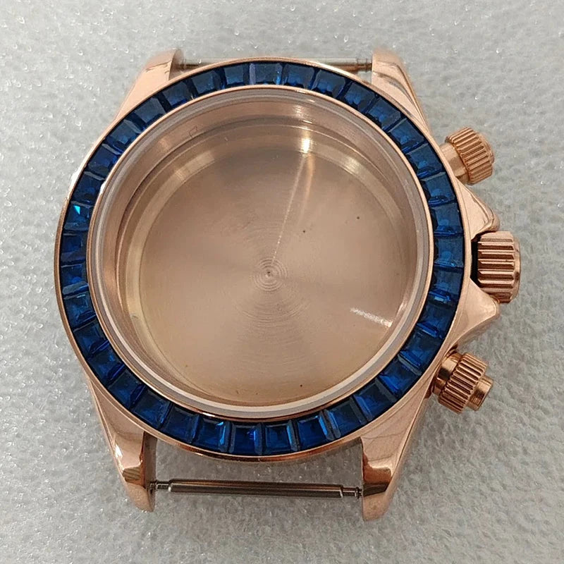316L 39mm Case Colorful Diamond Ceramic Bezel Compatible with VK63 Three-Eye