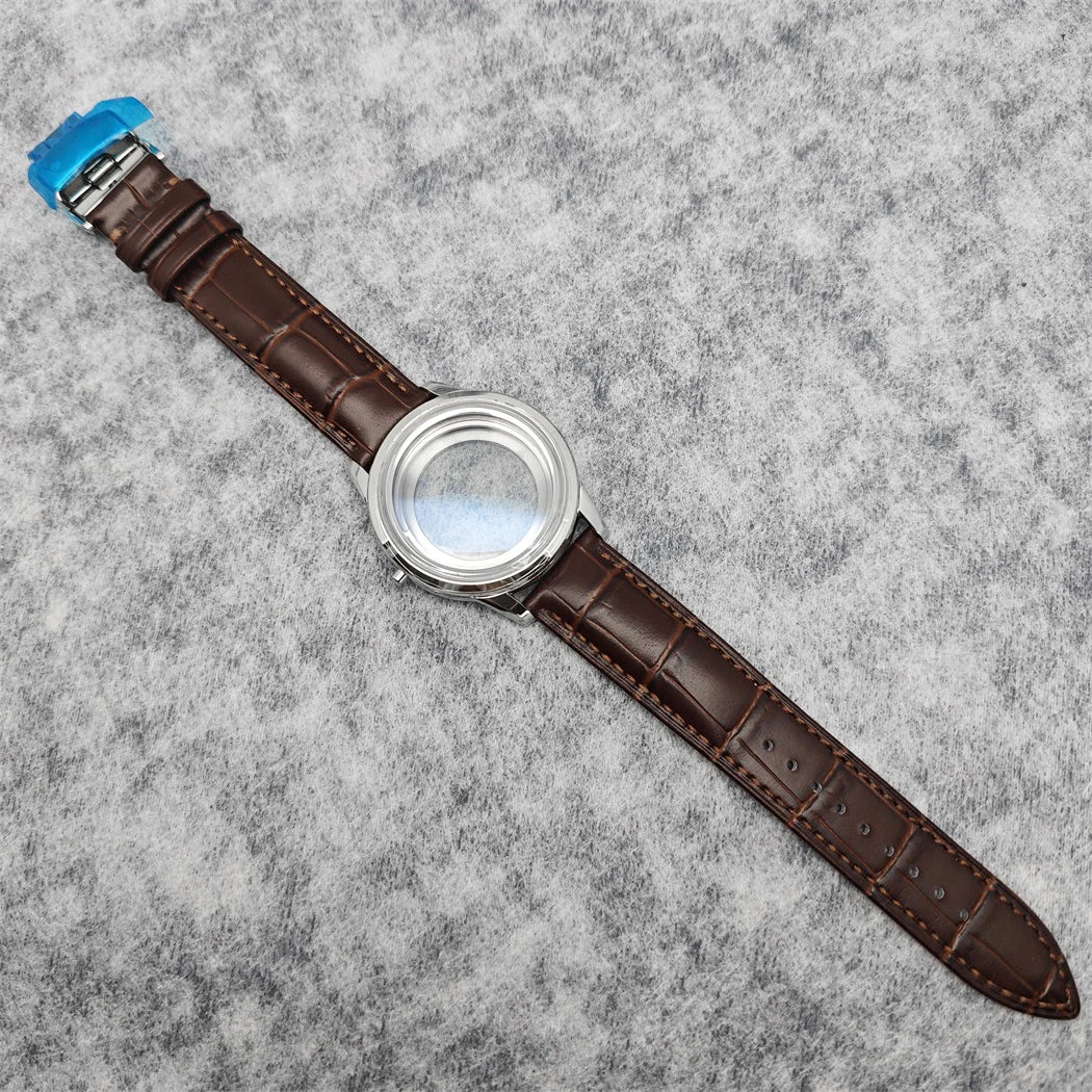 39MM Bubble Watch Case Butterfly Double Buckle Leather Strap for NH35/NH36/4R/7S