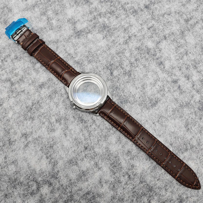39MM Bubble Watch Case Butterfly Double Buckle Leather Strap for NH35/NH36/4R/7S