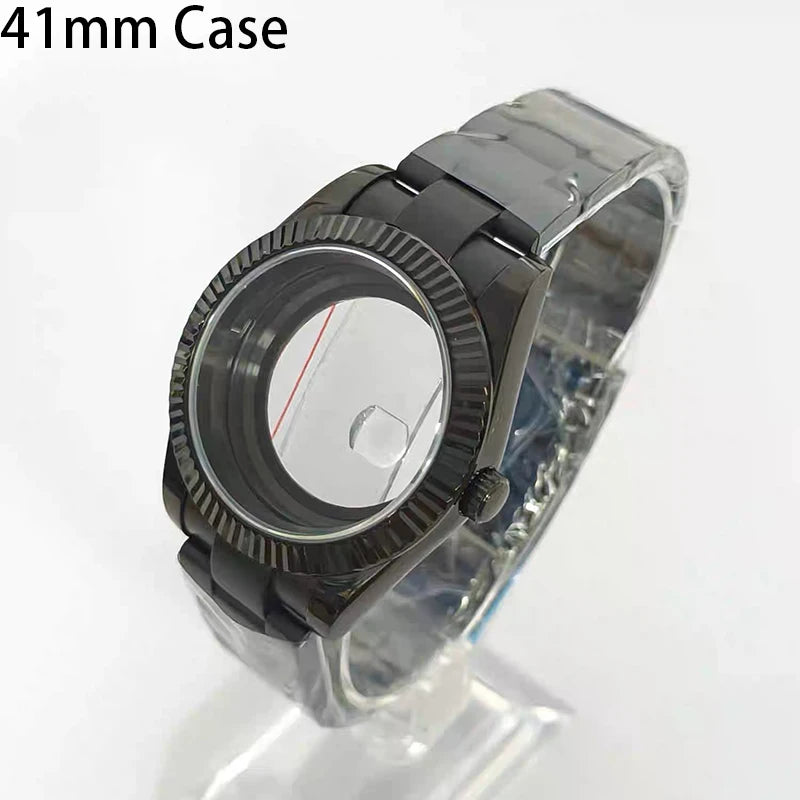 Steel 41mm Black Classic Style Watch Case+Strap 28.5mm Dial Waterproof Fit 8285