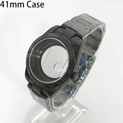 Steel 41mm Black Classic Style Watch Case+Strap 28.5mm Dial Waterproof Fit 8285