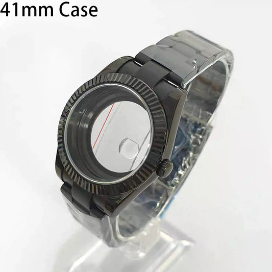 Steel 41mm Black Classic Style Watch Case+Strap 28.5mm Dial Waterproof Fit 8285
