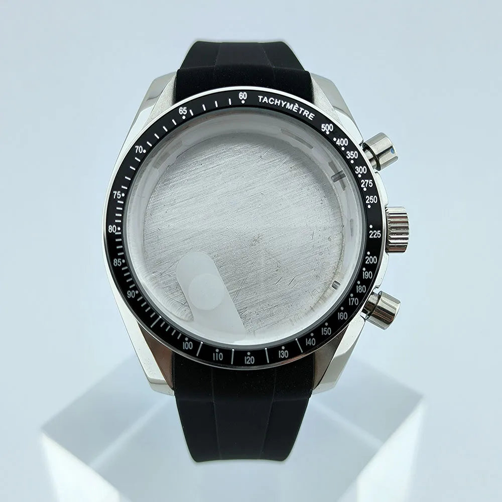 Stainless Steel Watch Case Sapphire Glass Rubber Strap Fit 32.5mm Dial for VK63