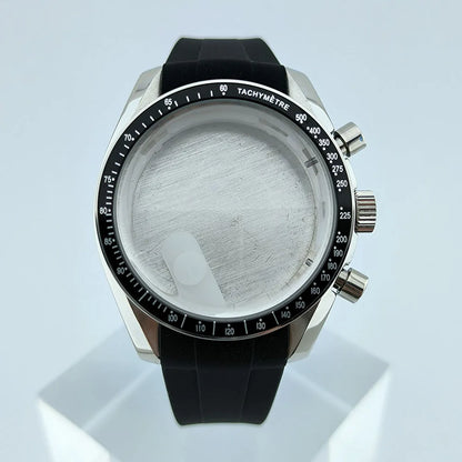 Stainless Steel Watch Case Sapphire Glass Rubber Strap Fit 32.5mm Dial for VK63