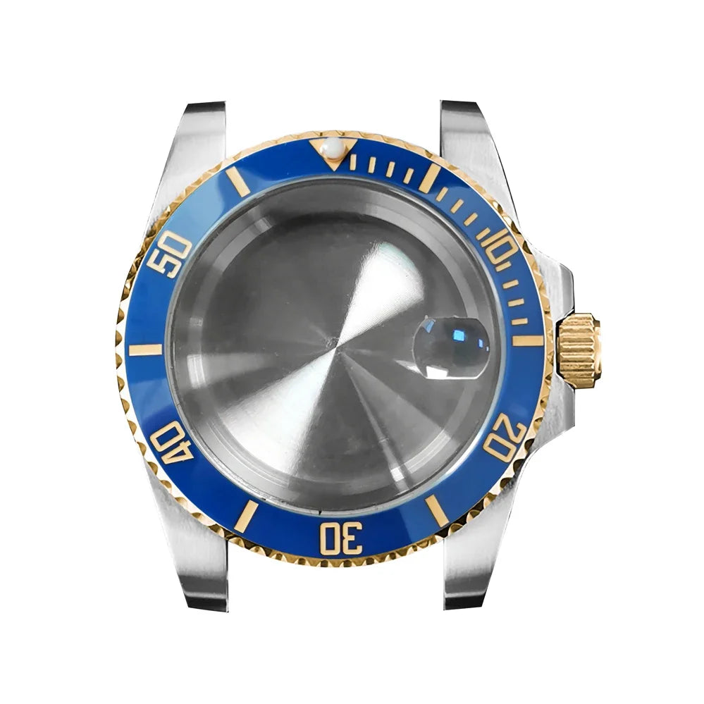 40mm Steel Gold Edge Watch Case Sapphire Date Magnifying Glass for NH35/NH36