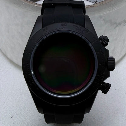 316L Steel 39mm Matte Black Case+Strap Sapphire Glass Ceramic Bezel Fit VK63