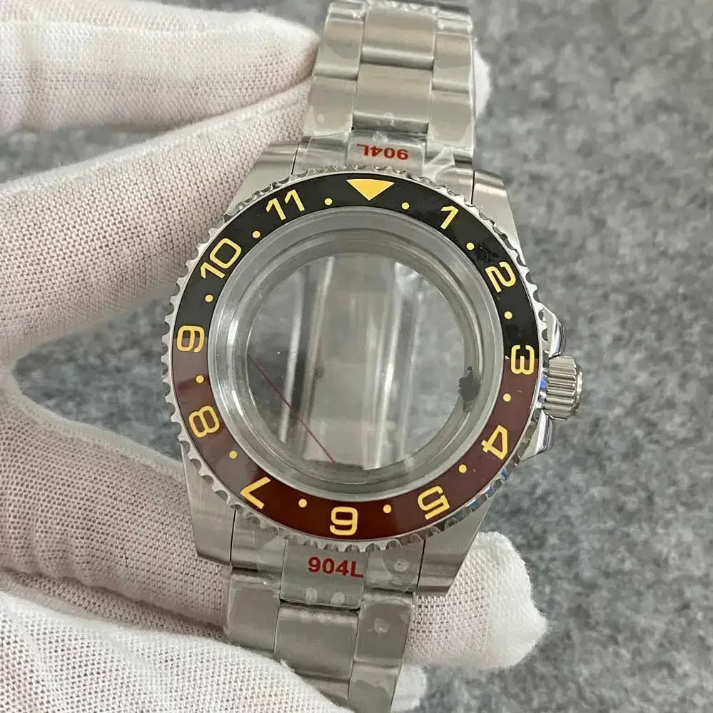 40mm Watch Case Set Sapphire Glass Steel Strap+Ceramics Bezel for NH35/ NH36