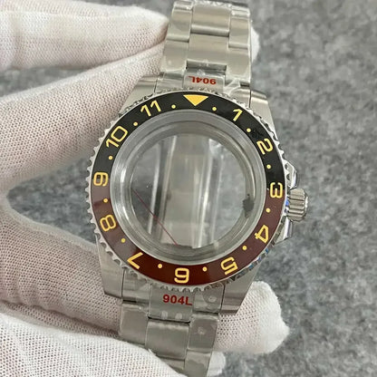 40mm Watch Case Set Sapphire Glass Steel Strap+Ceramics Bezel for NH35/ NH36