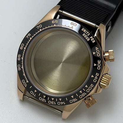 316L Steel 39mm Rose Gold Watch Case Sapphire Glass Ceramic/Steel Bezel Fit VK63