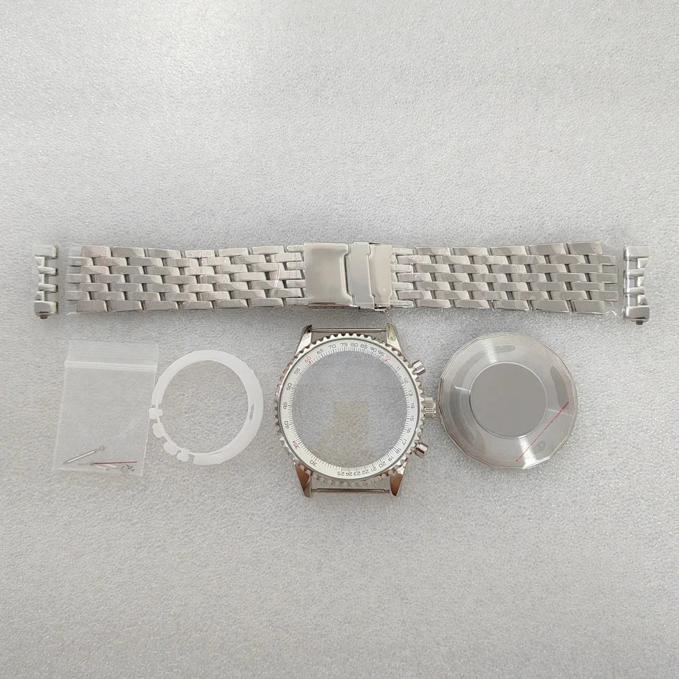 46.5mm Large Steel Watch Case Strap Set with Mineral Glass and Hands for VK63