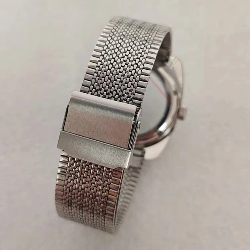 36.5mm Silver Geometric Design Bubble Mirror Watch Case+Strap Fit NH35/NH36/4R
