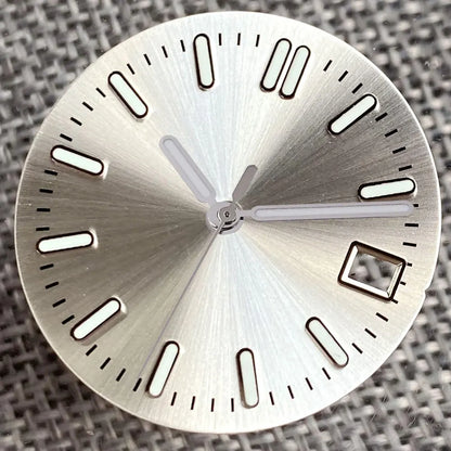 Sterile 29mm Sunray green, blue, grey watch face with silver markers for NH35 NH36 dive pilot watches