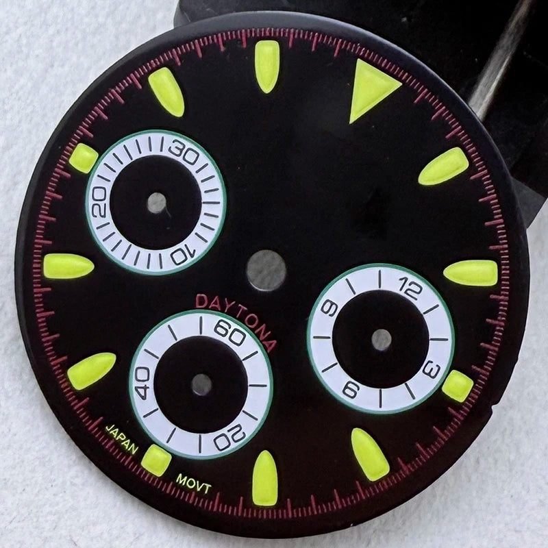 29.5mm VK63 S Logo Dial 3 eyes Green Luminous Fit VK63 Movement Dial Watch