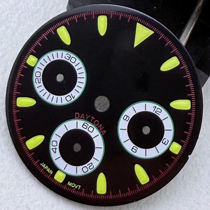 29.5mm VK63 S Logo Dial 3 eyes Green Luminous Fit VK63 Movement Dial Watch