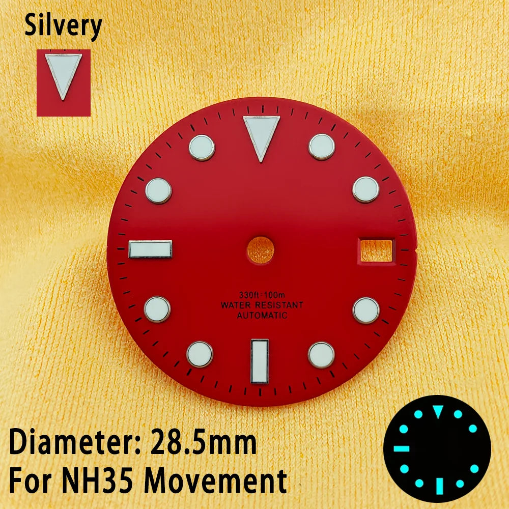 28.5mm Multicolor Watch Dials For NH35 NH36 Blue Luminous with Dial Calendar