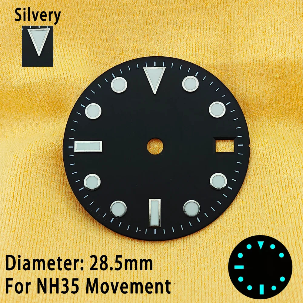 28.5mm Multicolor Watch Dials For NH35 NH36 Blue Luminous with Dial Calendar