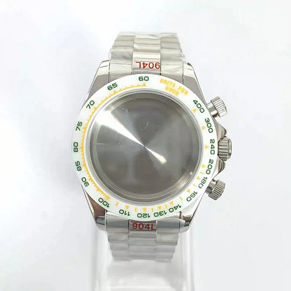 316L Steel 39mm Case+Strap+Bezel Sapphire Glass Ceramic/Steel Bezel Fit VK63