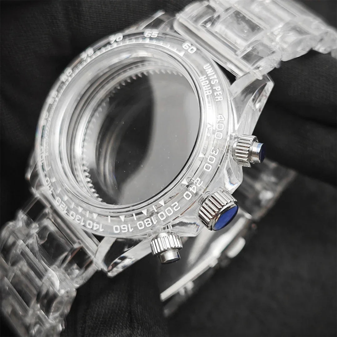 39mm Transparent Acrylic Watch Case 20mm Watch Bands Set 29.5mm Dial  for VK63