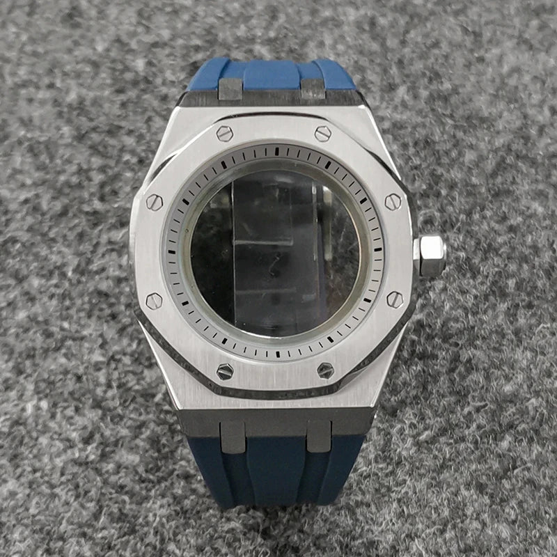 41mm 316L Steel Case+Strap+Ring Sapphire Glass Watch Case Fit NH35/NH36