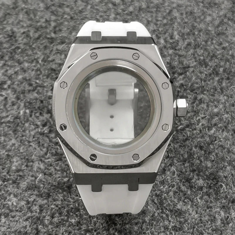 41mm 316L Steel Case+Strap+Ring Sapphire Glass Watch Case Fit NH35/NH36