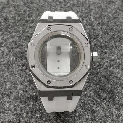 41mm 316L Steel Case+Strap+Ring Sapphire Glass Watch Case Fit NH35/NH36