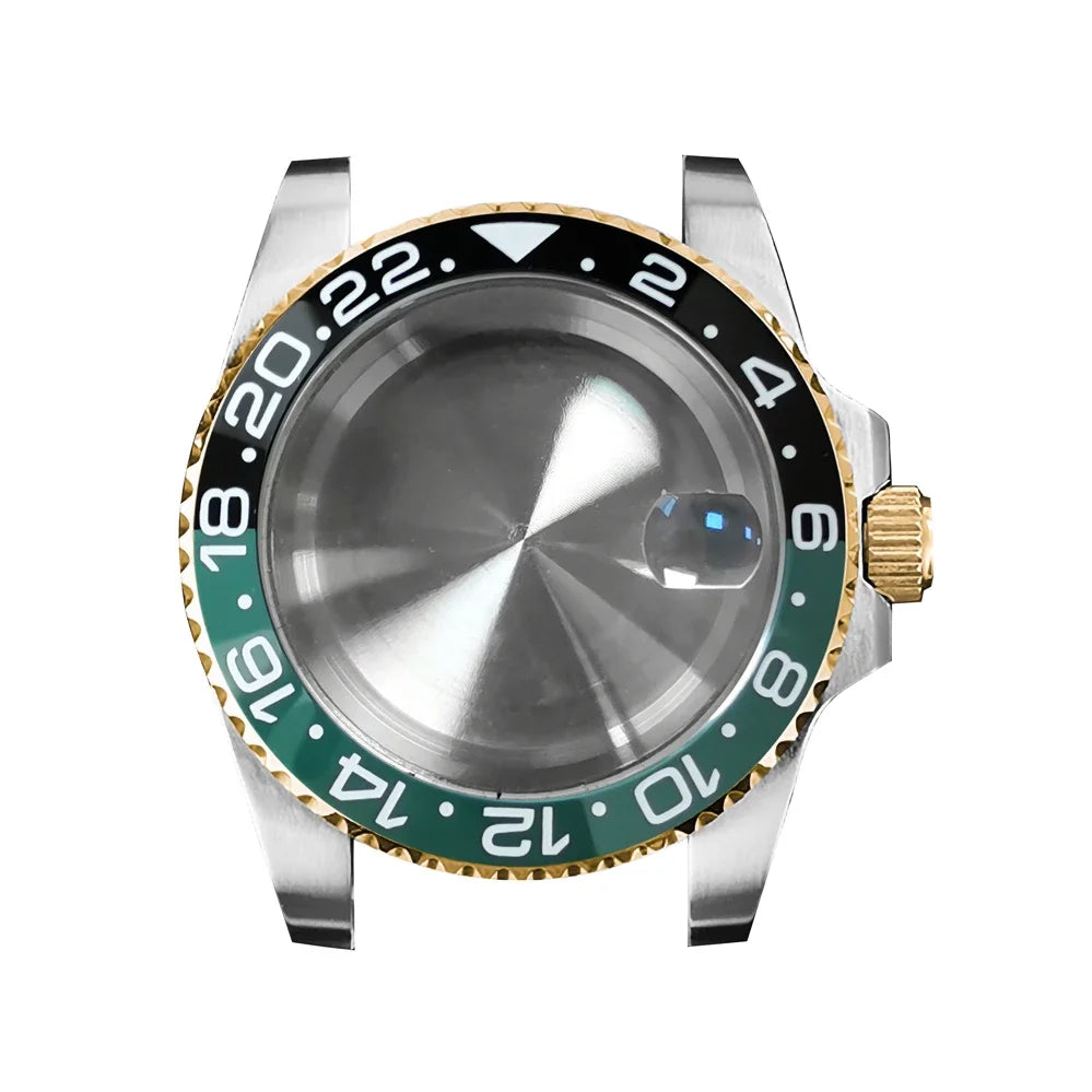 40mm Steel Gold Edge Watch Case Sapphire Date Magnifying Glass for NH35/NH36
