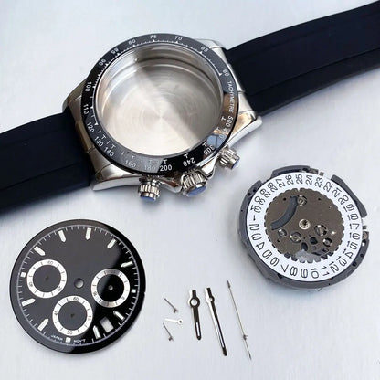 39mm Steel Case+Dial+movt+band with Sapphire Glass Set for VK63 VK64 Movement