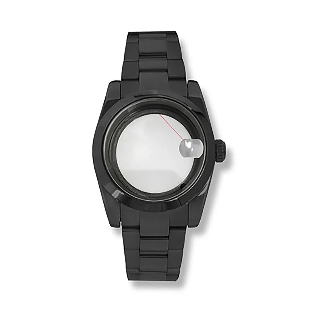 36/39mm Black Watch Case + Strap for NH35/36 Transparent Bottom Sapphire Glass