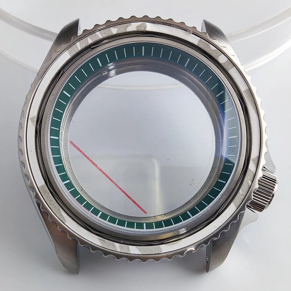 Black matte 41.5mm stainless steel watch case with ceramic bezel, sapphire glass, waterproof, fits NH35 NH36 movements by Case.
