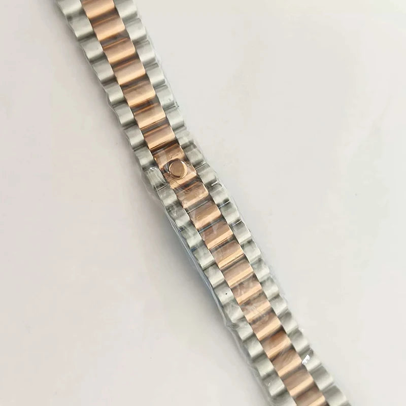 Steel 41mm Silver-RoseGold Classic Style Watch Case+Strap 28.5mm Dial Fit 8285