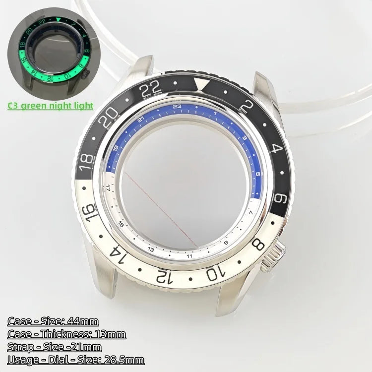 44mm Watch Case Green Luminous GMT Sprite Bezel Diving Case for NH34/NH35