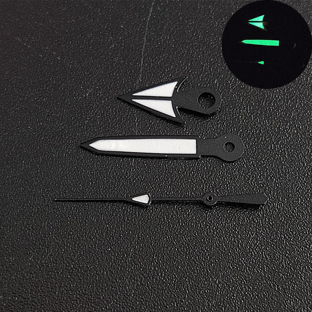 Green luminous watch hands for NH35/NH36 movement, high-quality glow pointers.