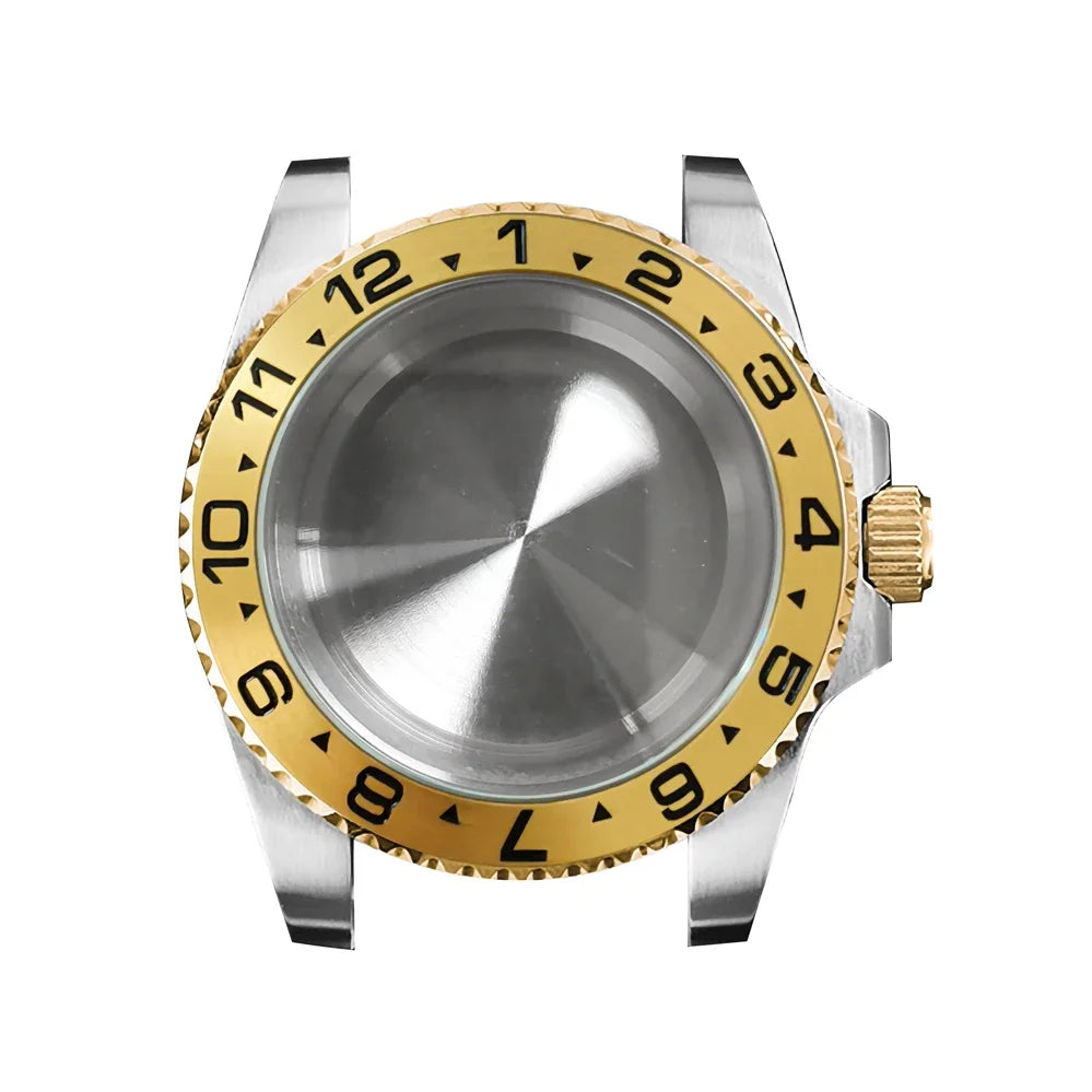 316L Watch Case 40mm Gold Edge Sapphire Flat Glass for NH35/ NH36 Modification