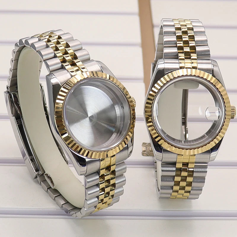 36/40mm Fluted Watch Case Sapphire Glass For NH35/36 Miyota 8215 28.5mm Datejust