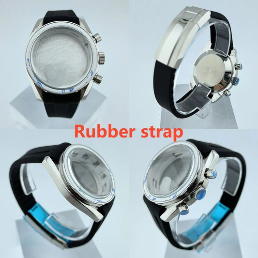 Stainless Steel Watch Case Sapphire Glass Rubber Strap Fit 32.5mm Dial for VK63
