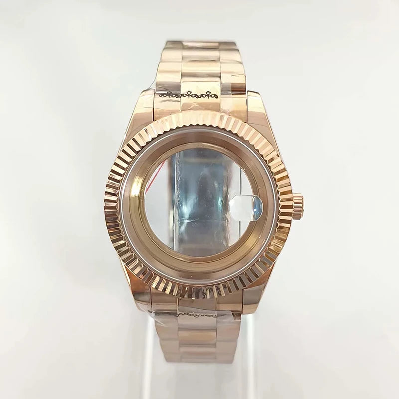 316L Steel 41mm Rose Gold Watch Case+Strap 28.5mm Dial Waterproof Fit 8285