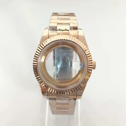 316L Steel 41mm Rose Gold Watch Case+Strap 28.5mm Dial Waterproof Fit 8285