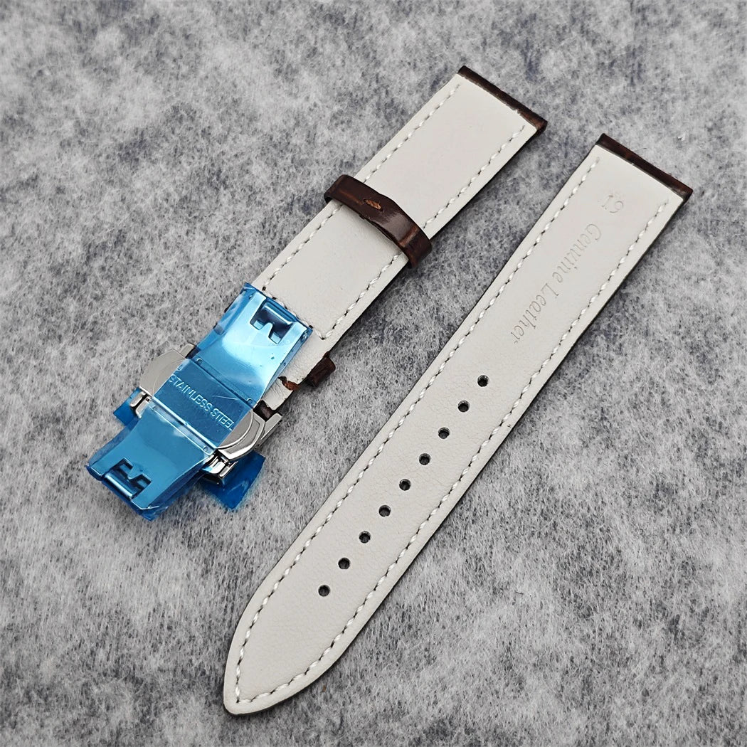 39MM Bubble Watch Case Butterfly Double Buckle Leather Strap for NH35/NH36/4R/7S