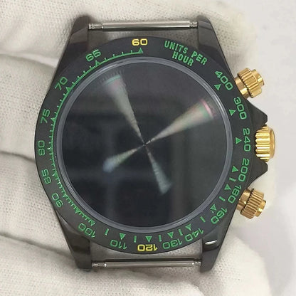 316L Steel 39mm VK63 Gold-Green Watch Case Sapphire Glass Ceramic Bezel Fit VK63