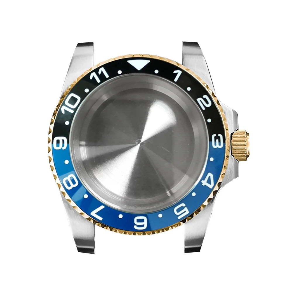316L Watch Case 40mm Gold Edge Sapphire Flat Glass for NH35/ NH36 Modification