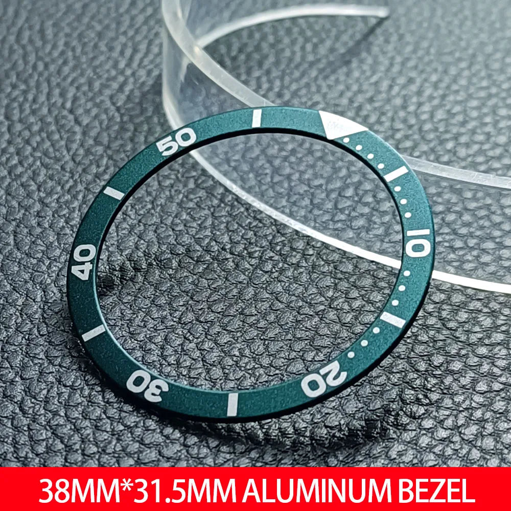 Flat luminous aluminum bezel insert for 38mm watches, durable replacement accessory.