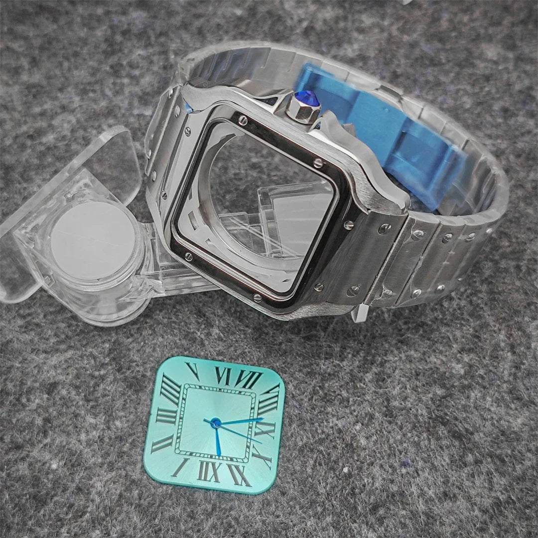 38mm 316L Stainless Steel Square Watch  Case Set for NH36 4R36 Movement