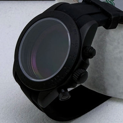 316L Steel 39mm Matte Black Case+Strap Sapphire Glass Ceramic Bezel Fit VK63