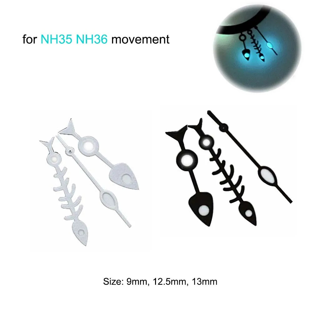 Strong Blue Luminous Fishbone Watch Hands for NH35 NH36 4R35 4R36 Diving Part