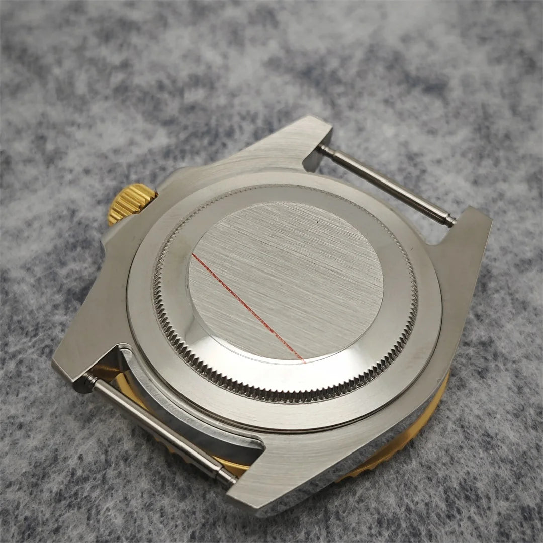 40mm Steel Gold Edge Watch Case Sapphire Date Magnifying Glass for NH35/NH36