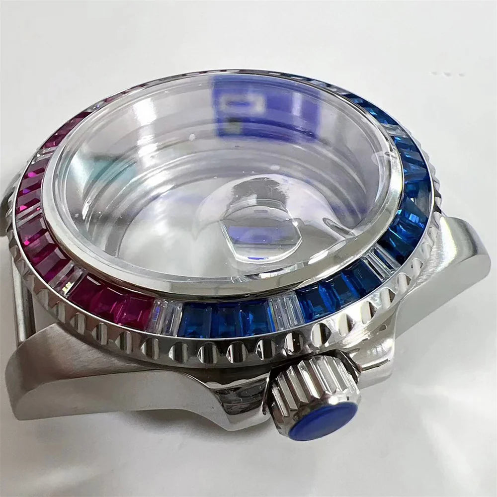 40mm Watch Case for NH35 NH36 Crystal Bezel Solid/Clear Bottom Sapphire Glass
